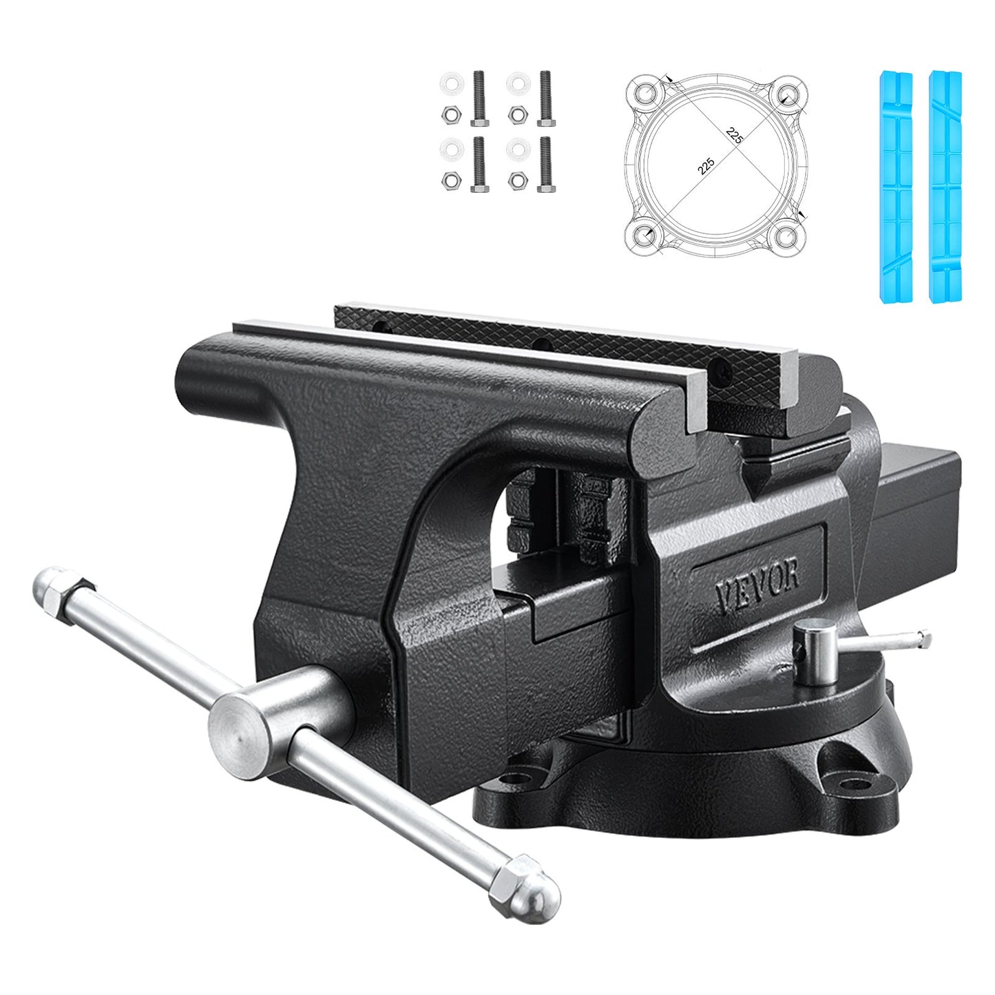 Heavy Duty Bench Vise, 254 mm Jaw Width, Multi-Purpose Ductile Iron Bench Vise with Anvil and 360-Degree Locking Swivel Base, 109 mm Throat Depth, 254 mm Jaw Opening, for Drilling, Pipe Cutting