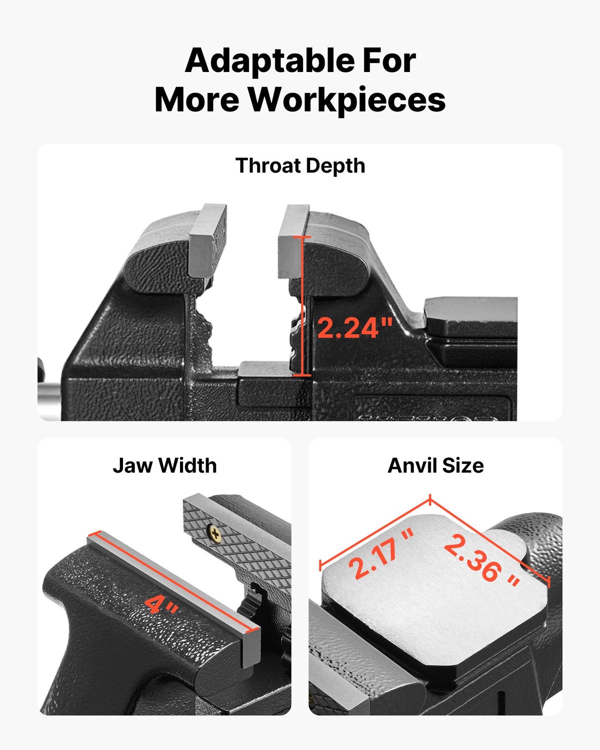 Heavy Duty Bench Vise, 100 mm Jaw Width, Multi-Purpose Ductile Iron Bench Vise with Anvil and 360-Degree Locking Swivel Base, 57 mm Throat Depth, 120 mm Jaw Opening, for Drilling, Pipe Cutting
