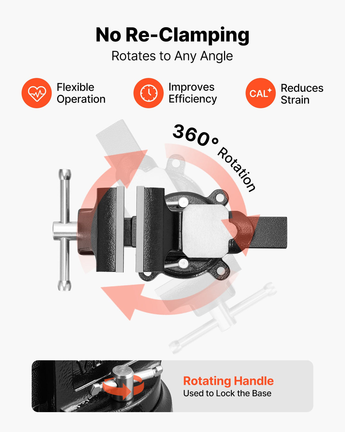 Heavy Duty Bench Vise, 100 mm Jaw Width, Multi-Purpose Ductile Iron Bench Vise with Anvil and 360-Degree Locking Swivel Base, 57 mm Throat Depth, 120 mm Jaw Opening, for Drilling, Pipe Cutting