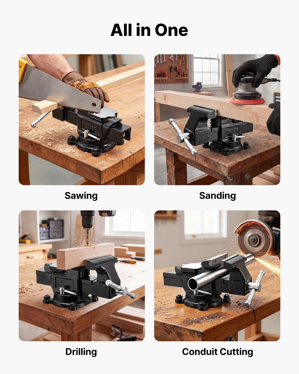 Heavy Duty Bench Vise, 100 mm Jaw Width, Multi-Purpose Ductile Iron Bench Vise with Anvil and 360-Degree Locking Swivel Base, 57 mm Throat Depth, 120 mm Jaw Opening, for Drilling, Pipe Cutting