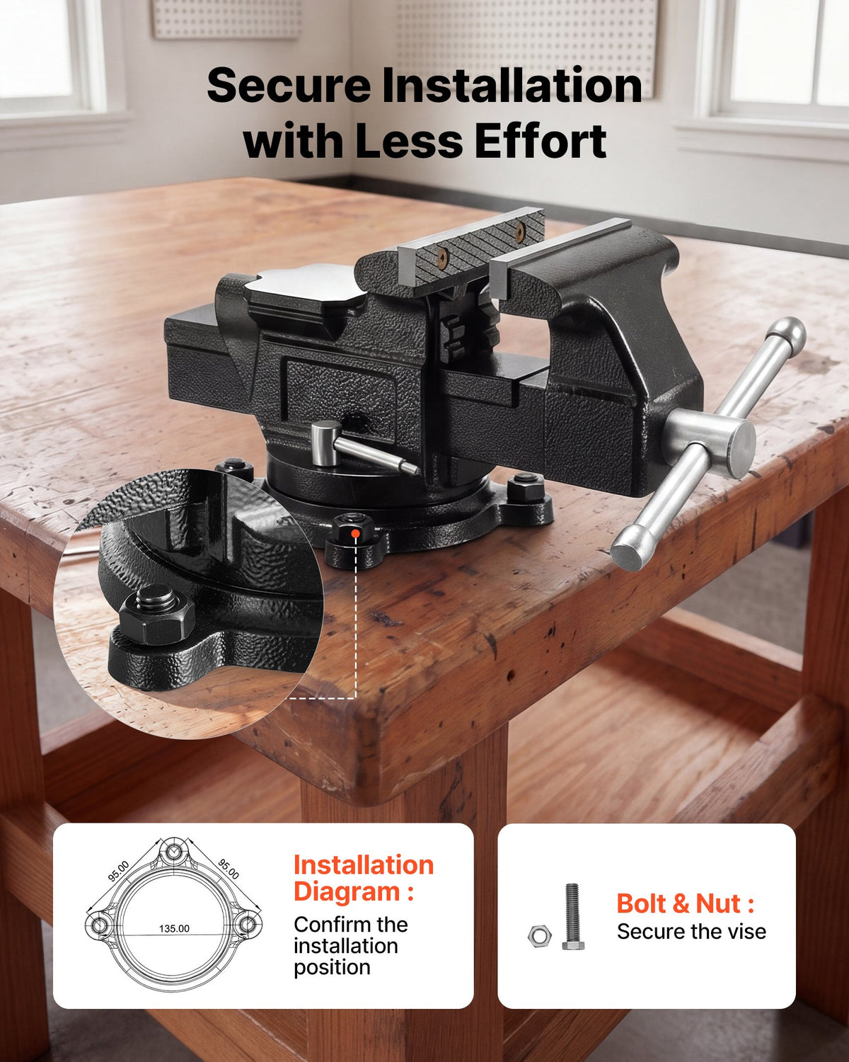 Heavy Duty Bench Vise, 100 mm Jaw Width, Multi-Purpose Ductile Iron Bench Vise with Anvil and 360-Degree Locking Swivel Base, 57 mm Throat Depth, 120 mm Jaw Opening, for Drilling, Pipe Cutting