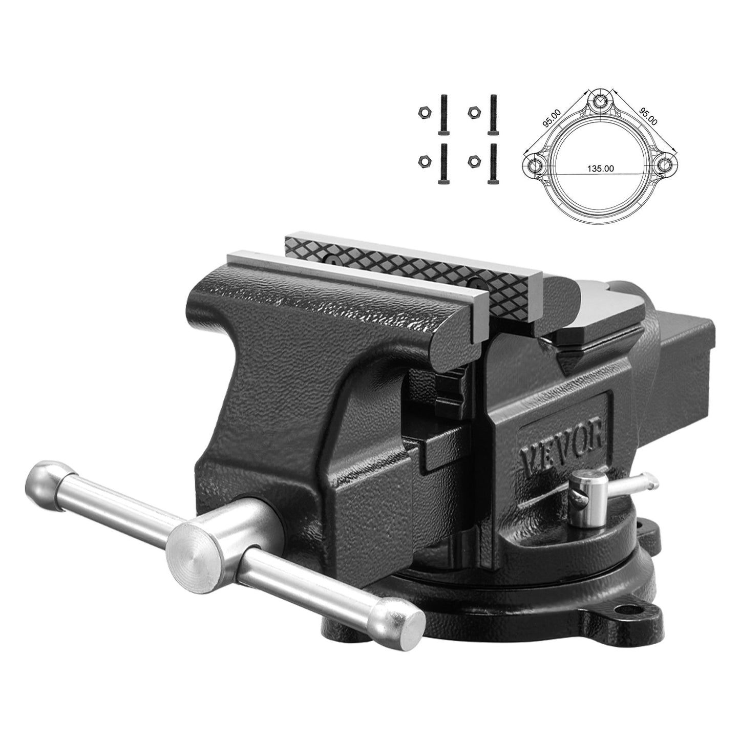 Heavy Duty Bench Vise, 100 mm Jaw Width, Multi-Purpose Ductile Iron Bench Vise with Anvil and 360-Degree Locking Swivel Base, 57 mm Throat Depth, 120 mm Jaw Opening, for Drilling, Pipe Cutting