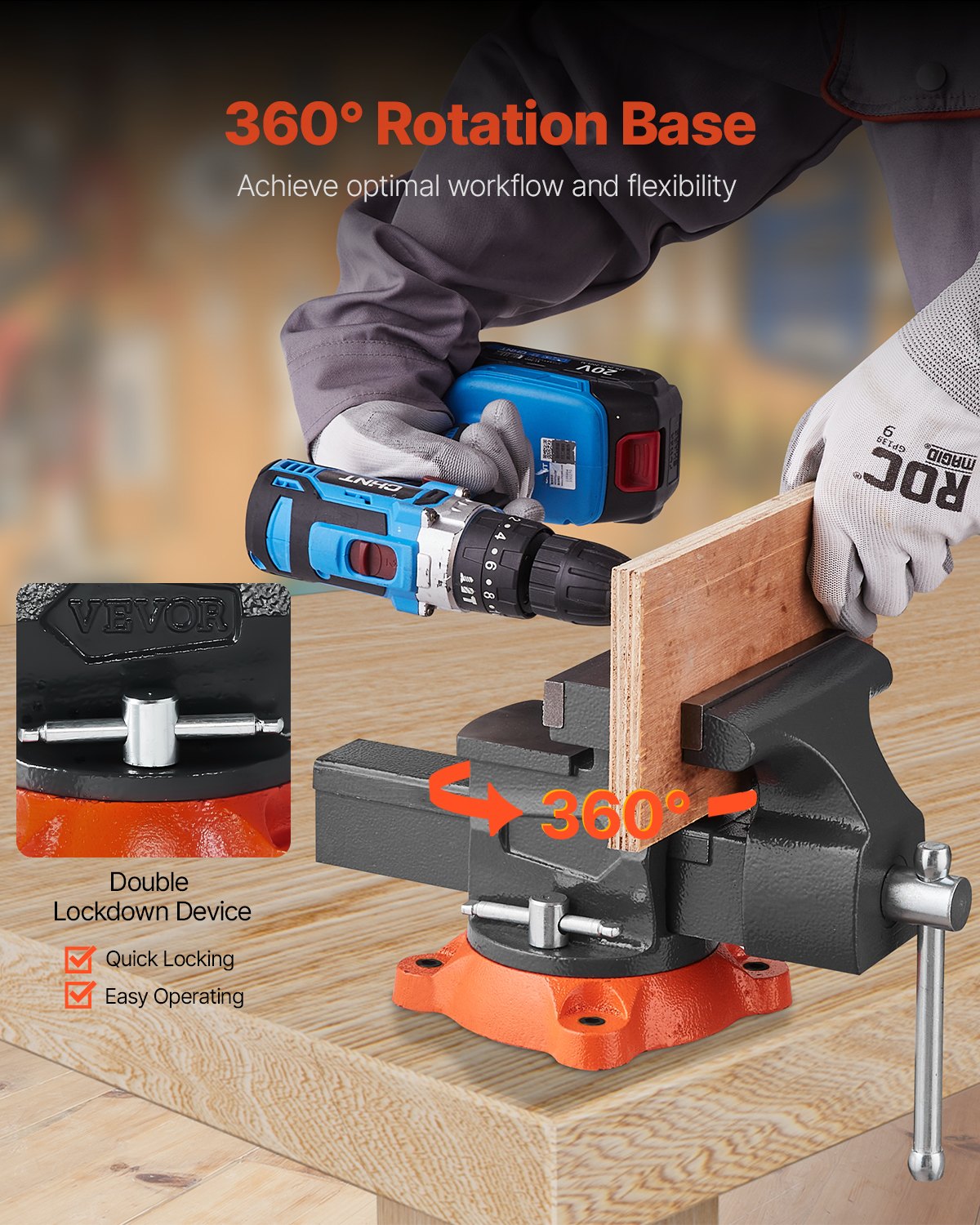 VEVOR 140 mm Bench Vise Multipurpose Heavy Duty Ductile Iron Swivel Locking Base