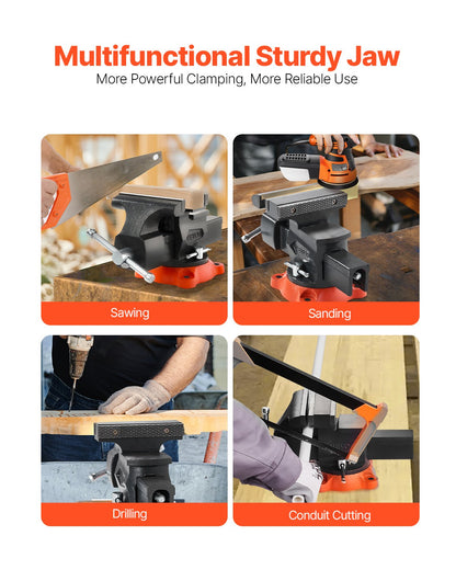 VEVOR 140 mm Bench Vise Multipurpose Heavy Duty Ductile Iron Swivel Locking Base