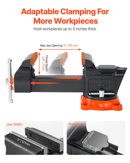 VEVOR 127 mm Bench Vise Multipurpose Heavy Duty Ductile Iron Swivel Locking Base