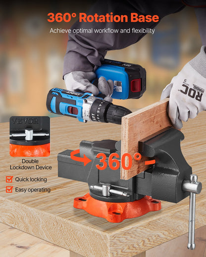VEVOR 127 mm Bench Vise Multipurpose Heavy Duty Ductile Iron Swivel Locking Base