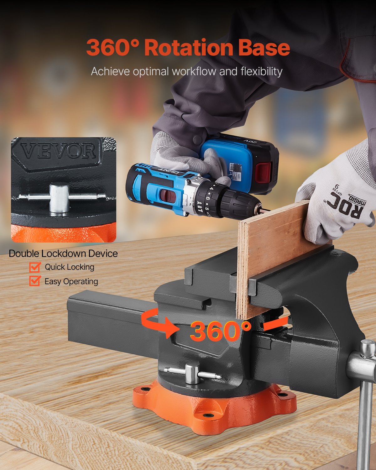 VEVOR 203 mm Bench Vise Multipurpose Heavy Duty Ductile Iron Swivel Locking Base