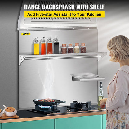 Stainless Steel Range Backsplash with Shelf, 0.76 x 0.78 m, Easy to Clean