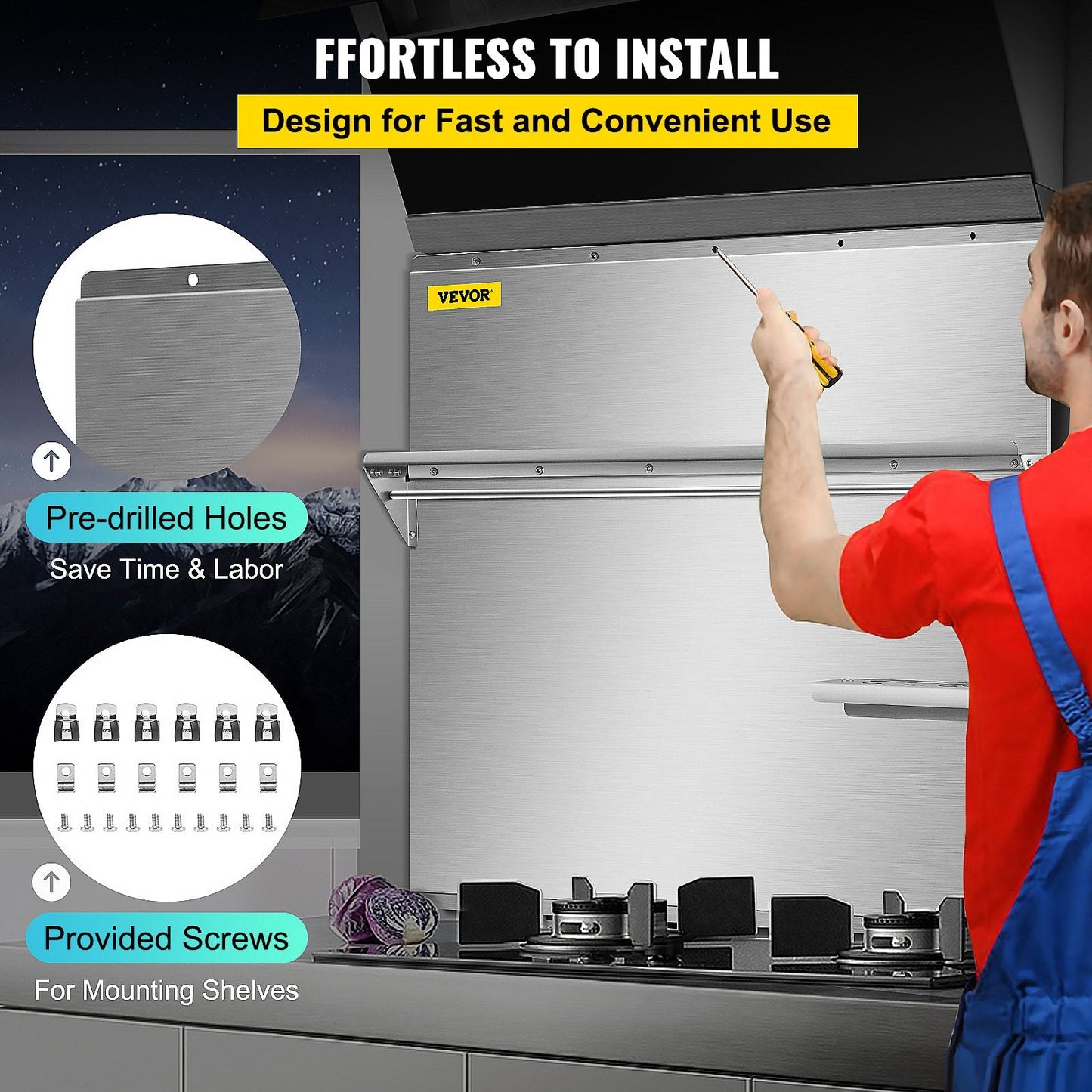 Stainless Steel Range Backsplash with Shelf, 0.76 x 0.78 m, Easy to Clean