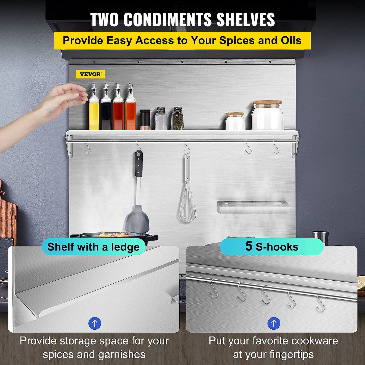 Stainless Steel Range Backsplash with Shelf, 0.76 x 0.78 m, Easy to Clean