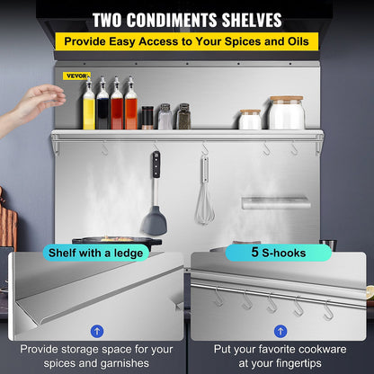Stainless Steel Range Backsplash with Shelf, 0.91 x 0.75 m, Easy to Clean