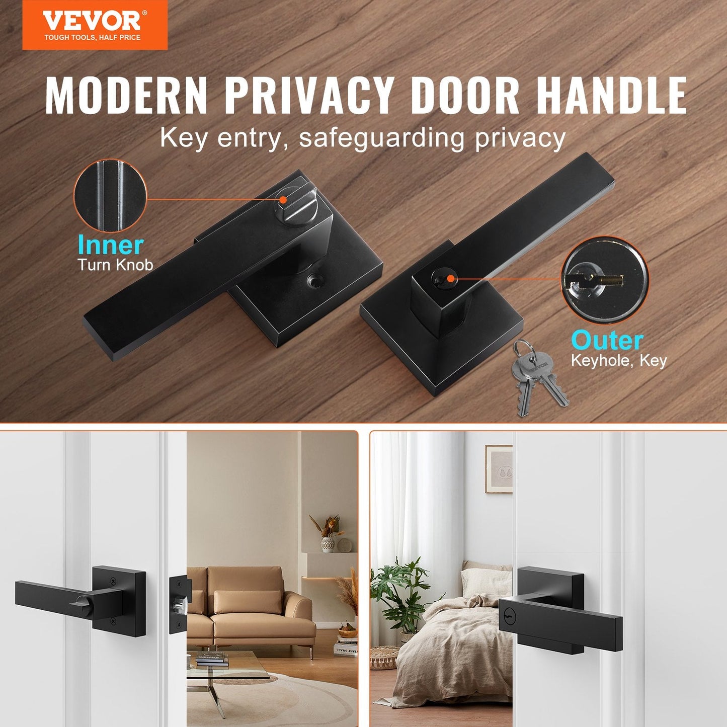 Black Entry Door Lever with Key Lock, Reversible Handle for Right/Left Doors