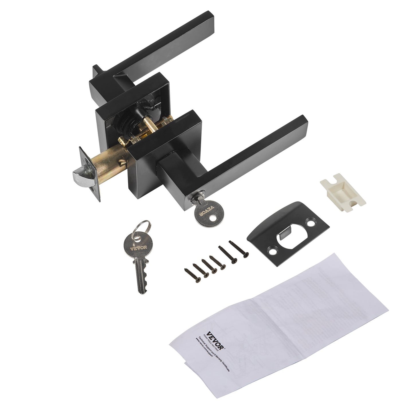 VEVOR Entry Lever Door Handle, 1 PC Black Entry Knob, Lock and Key Locking Lever