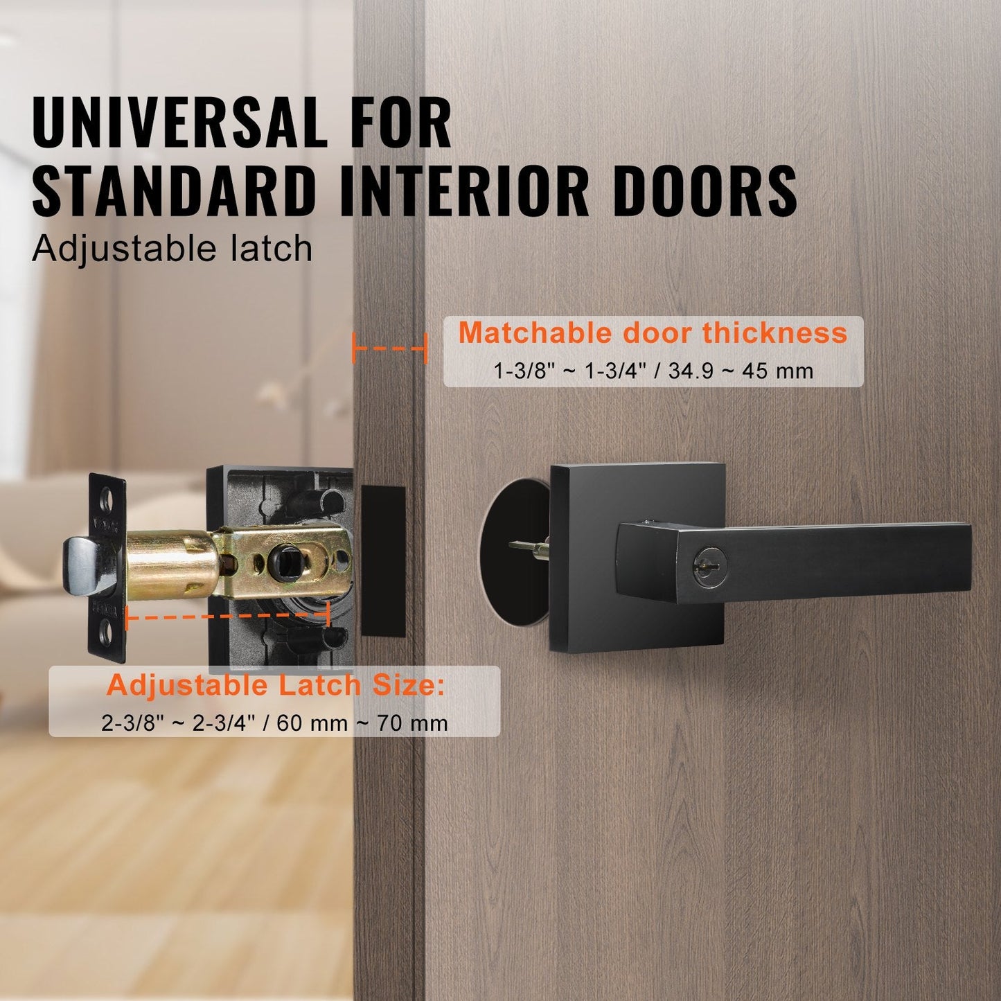 Black Door Handle Set with Key Lock, Universal Fit, 2 Pieces, 2.1 kg