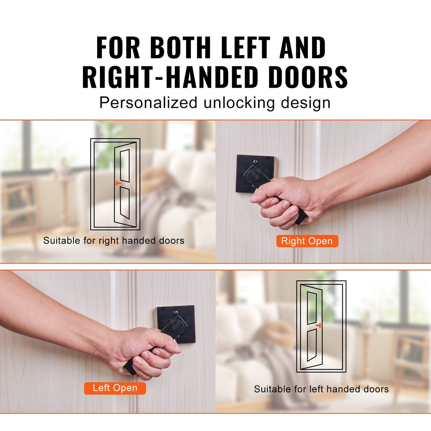 Black Door Handle Set with Key Lock, Universal Fit, 2 Pieces, 2.1 kg