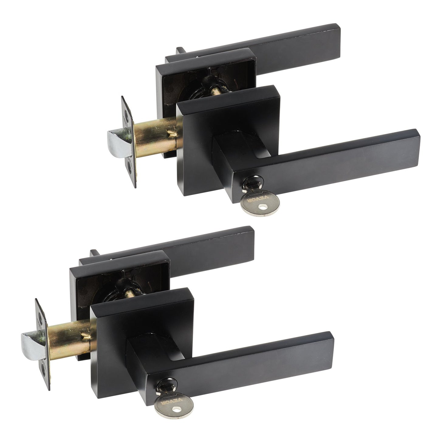 VEVOR Entry Lever Door Handle 2PCS Black Entry Knob Lock and Key Locking Lever