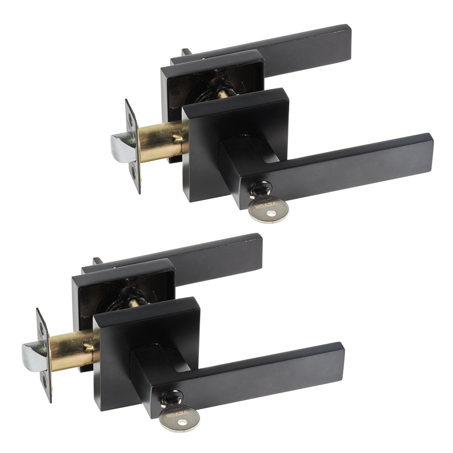 Black Door Handle Set with Key Lock, Universal Fit, 2 Pieces, 2.1 kg
