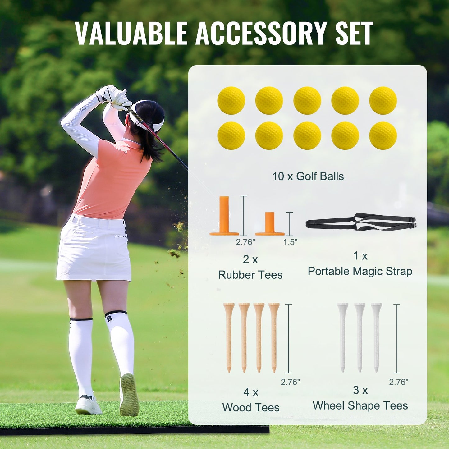 Golf Hitting Mat, 5x4ft Artificial Turf Golf Hitting Mat, Golf Hitting Training Aids with 10 Golf Balls, 9 Golf Tees, Golf Practice Hitting Mat for Backyard Driving Indoor Outdoor Training