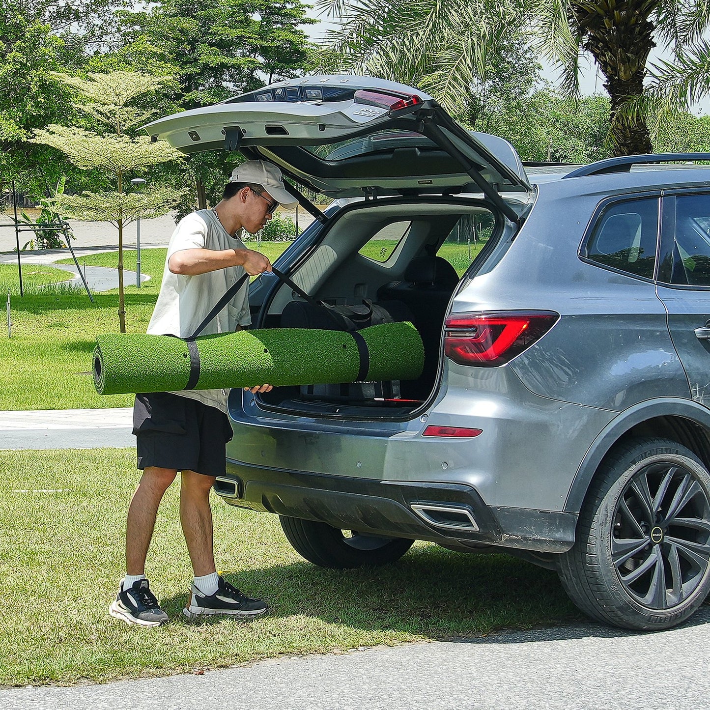 Golf Hitting Mat, 5x4ft Artificial Turf Golf Hitting Mat, Golf Hitting Training Aids with 10 Golf Balls, 9 Golf Tees, Golf Practice Hitting Mat for Backyard Driving Indoor Outdoor Training