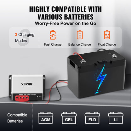 50A MPPT Solar Charge Controller with Bluetooth & 98% Efficiency, 12V/24V Auto