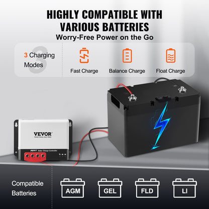 VEVOR 50A MPPT Solar Charge Controller, Auto DC Input, Solar Panel Regulator Charger
