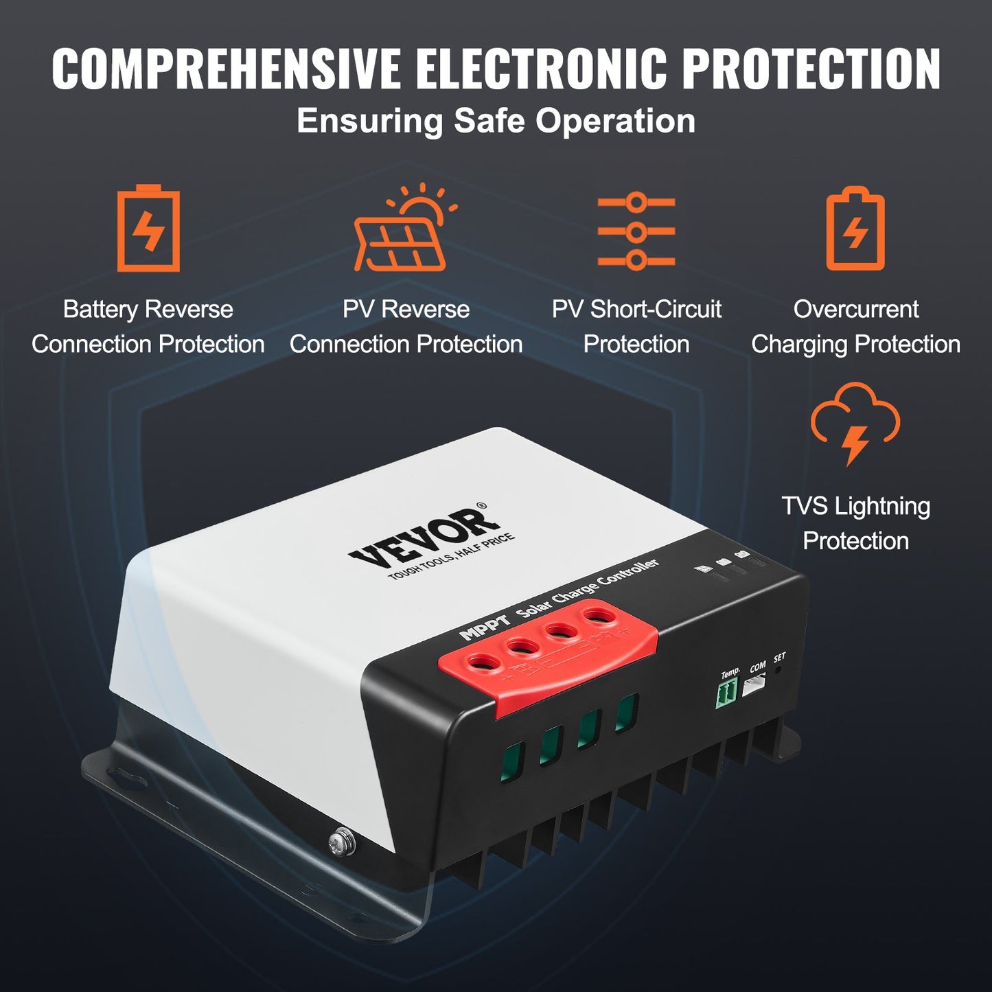 VEVOR 40A MPPT Solar Charge Controller, Auto DC Input, Solar Panel Regulator Charger