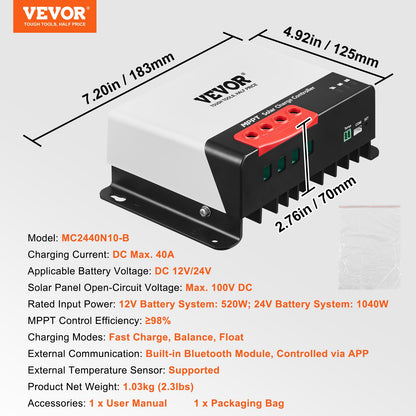 VEVOR 40A MPPT Solar Charge Controller, Auto DC Input, Solar Panel Regulator Charger