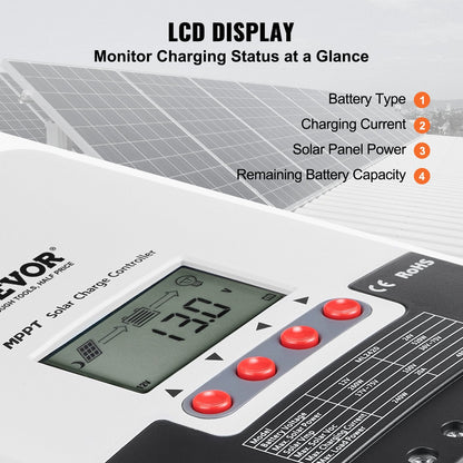 20A MPPT Solar Charge Controller with LCD for 12V/24V Battery Charging