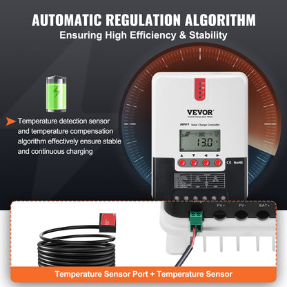 VEVOR 20A MPPT Solar Charge Controller, Auto DC Input, Solar Panel Regulator Charger