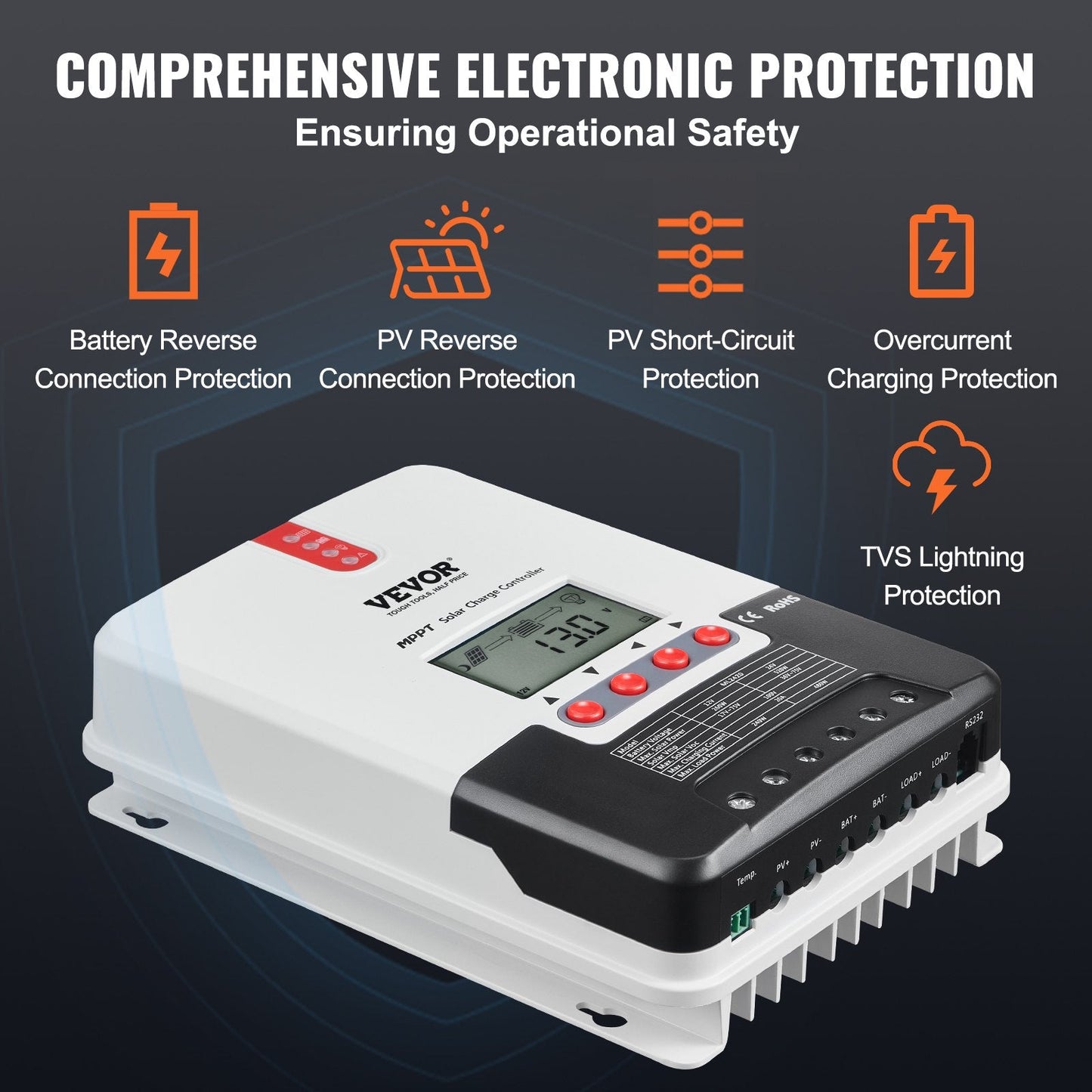 20A MPPT Solar Charge Controller with LCD for 12V/24V Battery Charging