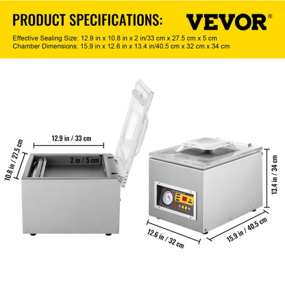 Commercial Vacuum Chamber Sealer, 120W, 0.26m Sealing Bar, Stainless Steel