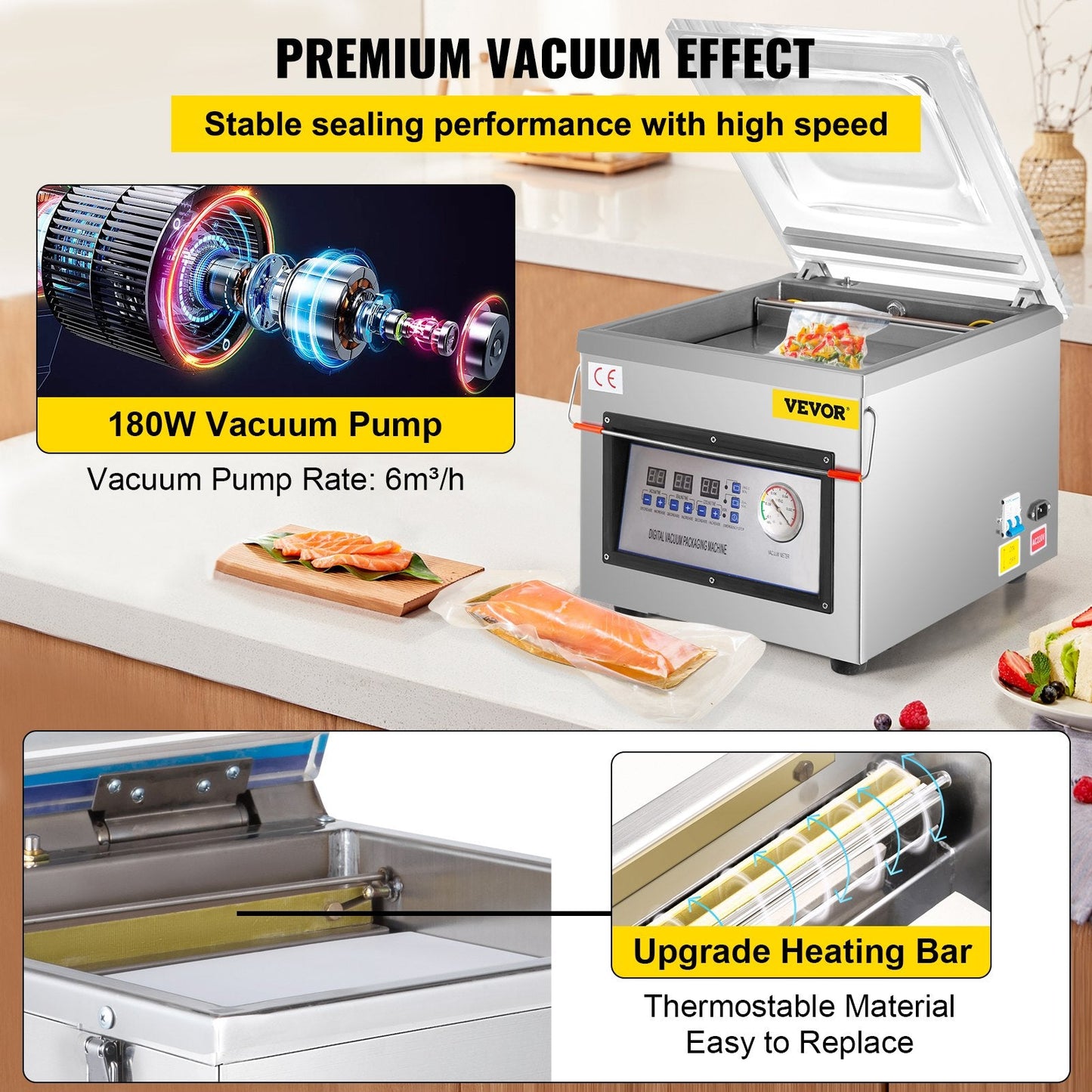 Digital Vacuum Sealer with Stainless Steel, 27.6 kg - 220V, 0.35m Chamber Size