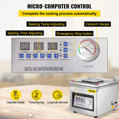 Digital Vacuum Sealer with Stainless Steel, 27.6 kg - 220V, 0.35m Chamber Size