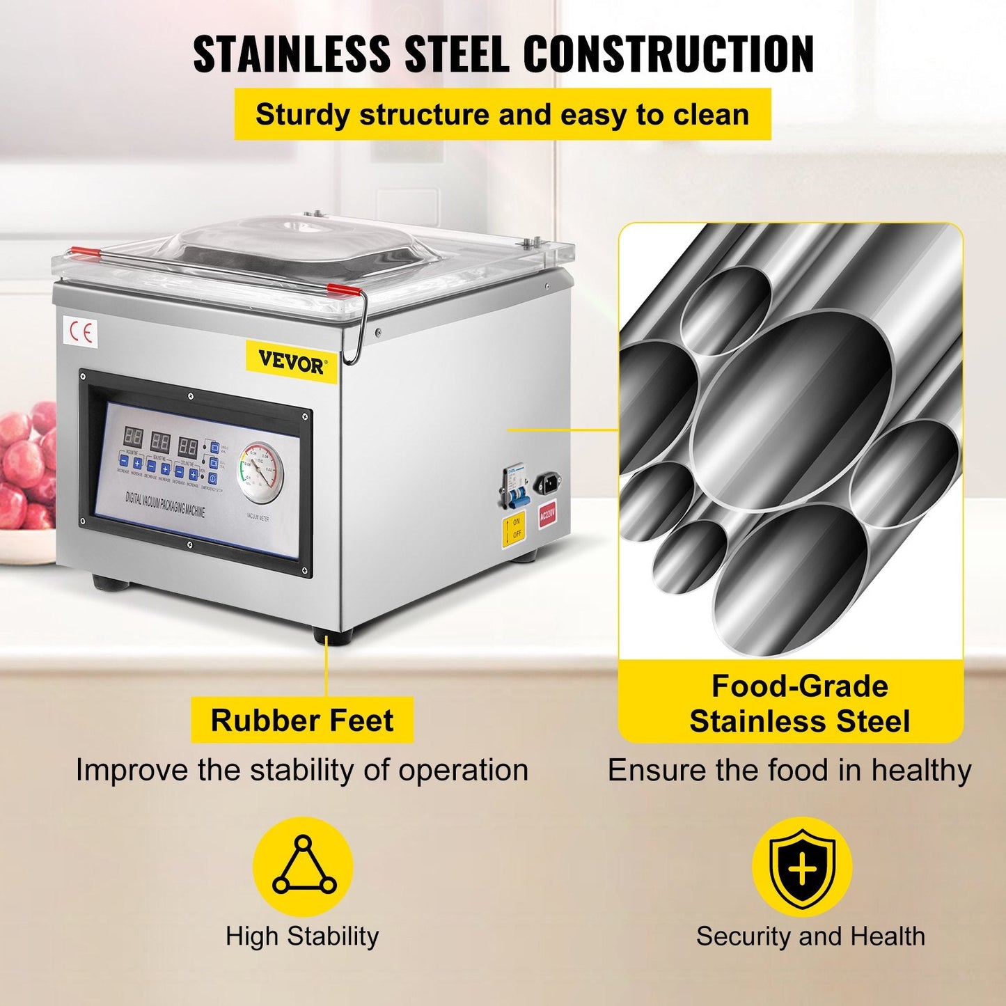 Digital Vacuum Sealer with Stainless Steel, 27.6 kg - 220V, 0.35m Chamber Size
