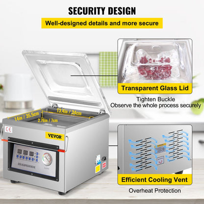 Digital Vacuum Sealer with Stainless Steel, 27.6 kg - 220V, 0.35m Chamber Size