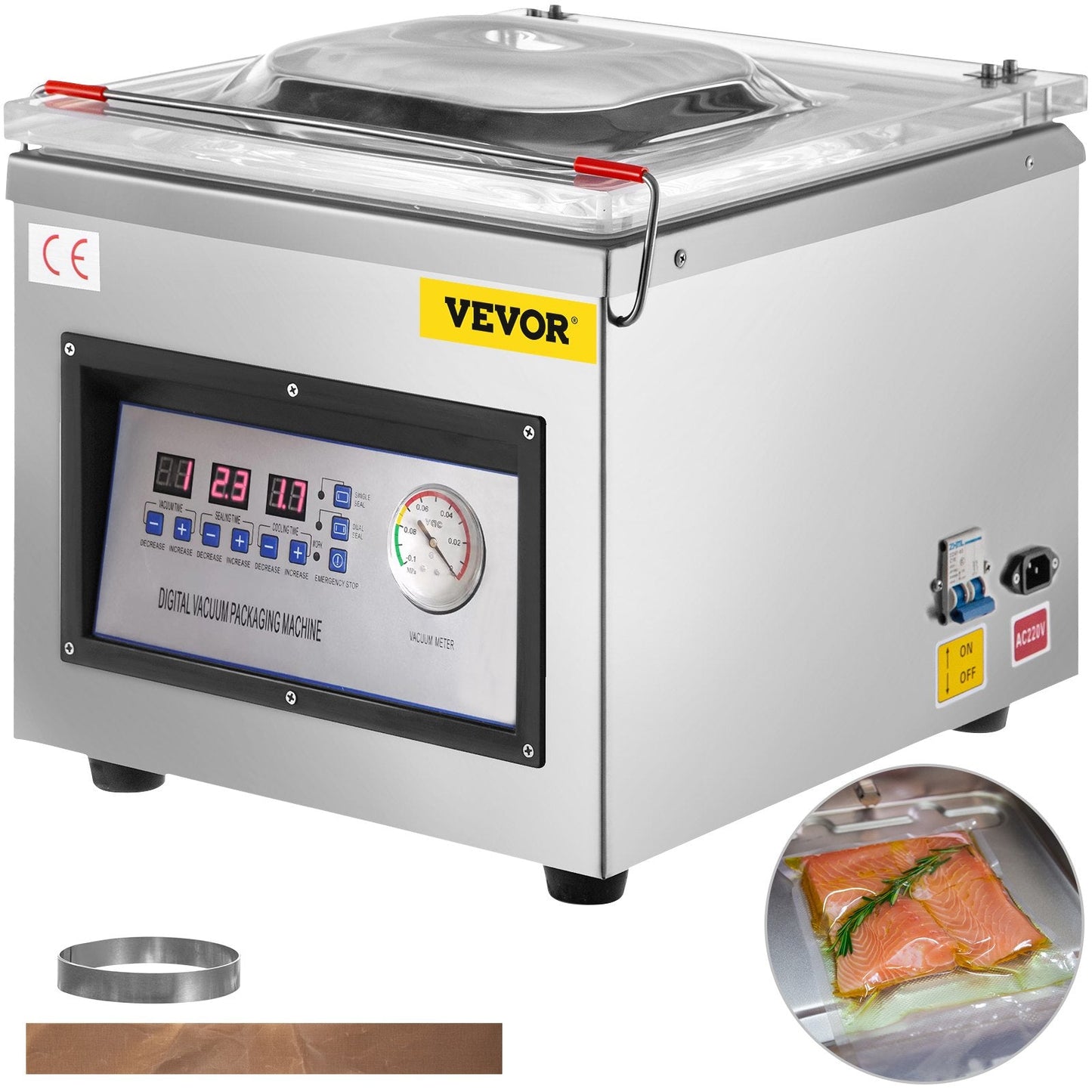 Digital Vacuum Sealer with Stainless Steel, 27.6 kg - 220V, 0.35m Chamber Size
