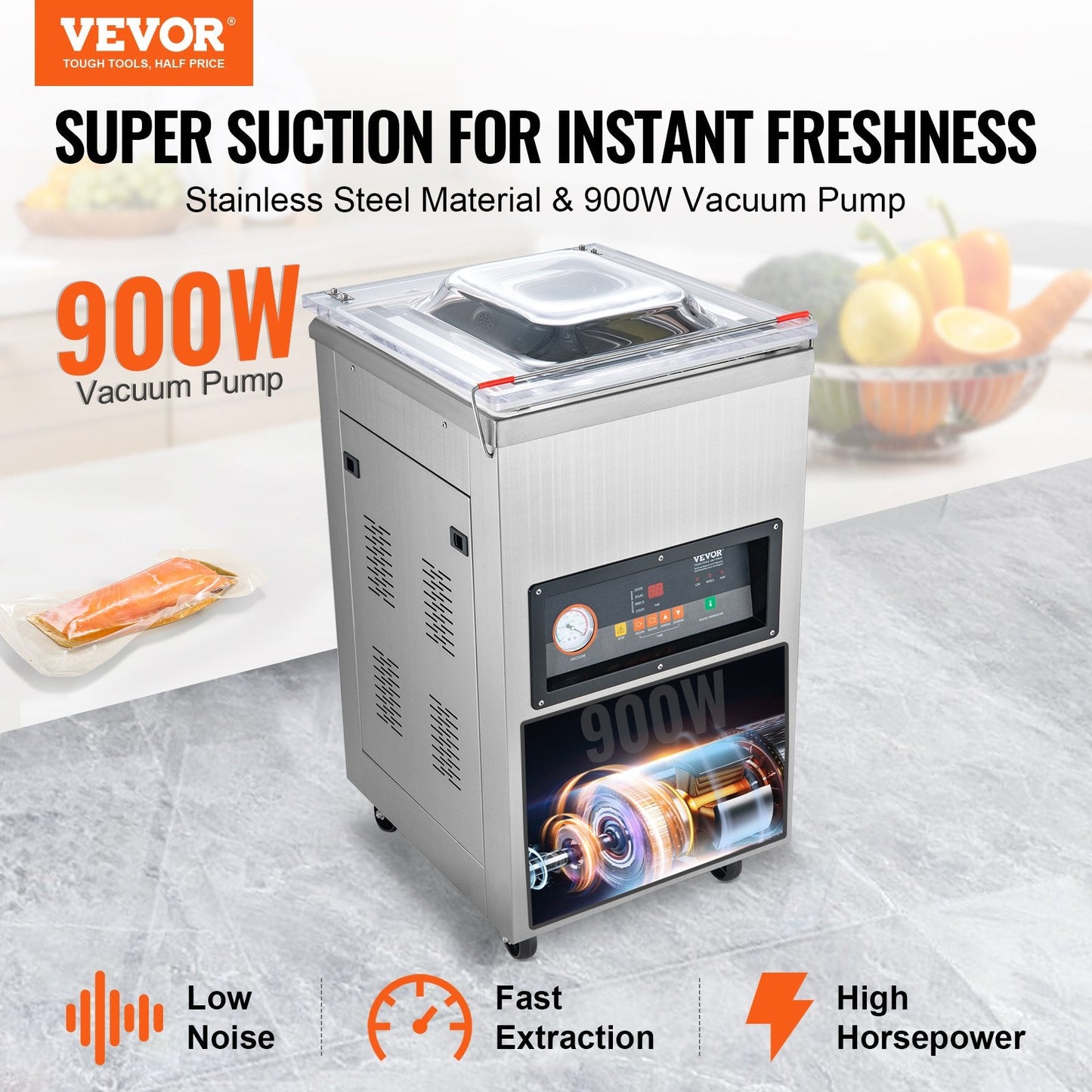 Automatic Deep Chamber Vacuum Sealer, Stainless Steel, 1000W, 21.3 x 19.7 x 36.6 m