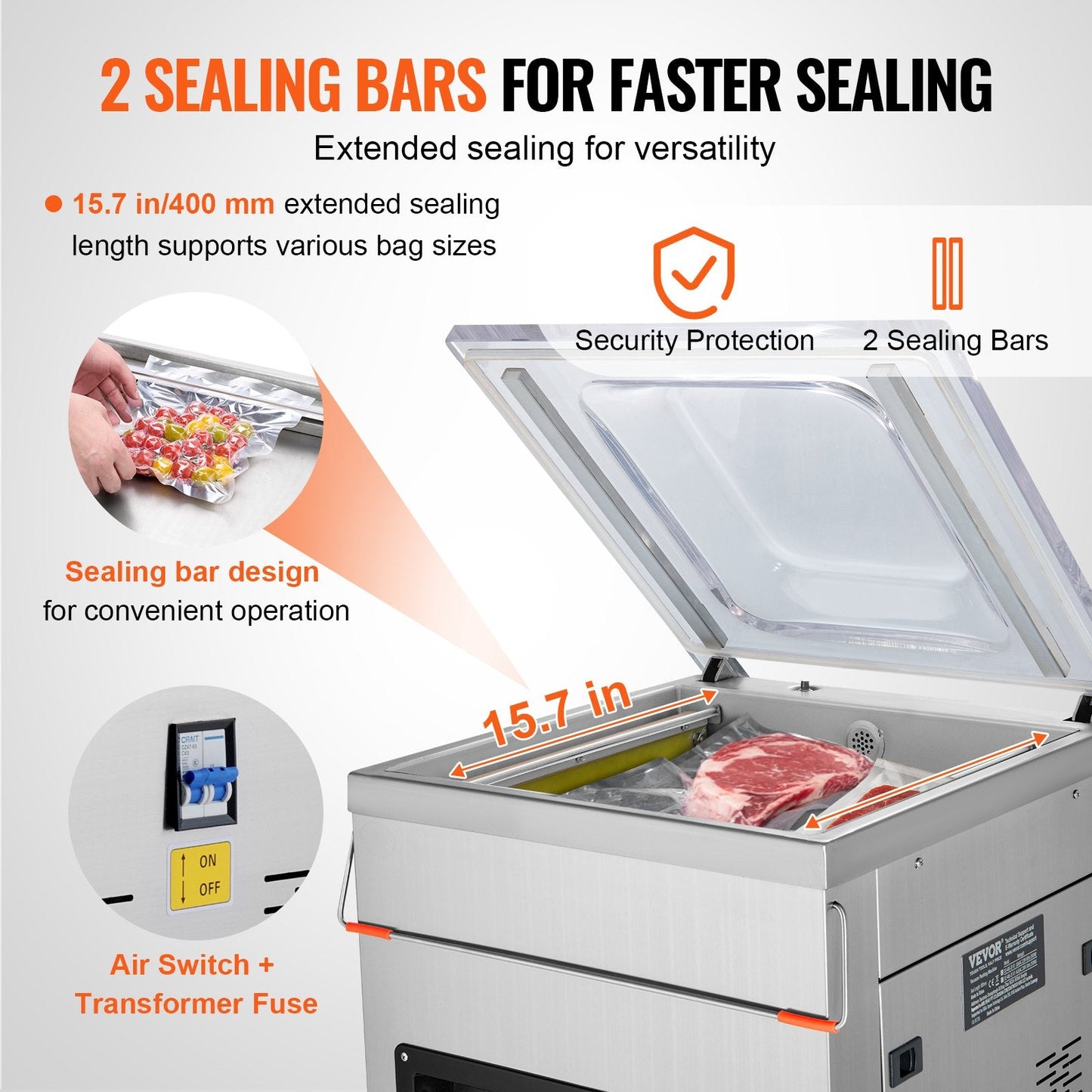 Automatic Deep Chamber Vacuum Sealer, Stainless Steel, 1000W, 21.3 x 19.7 x 36.6 m