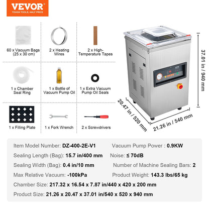 Automatic Deep Chamber Vacuum Sealer, Stainless Steel, 1000W, 21.3 x 19.7 x 36.6 m