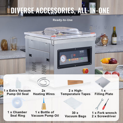 Automatic Vacuum Sealer Machine, 220V, 44x42x7.5 cm Chamber, 66 kg Stainless Steel