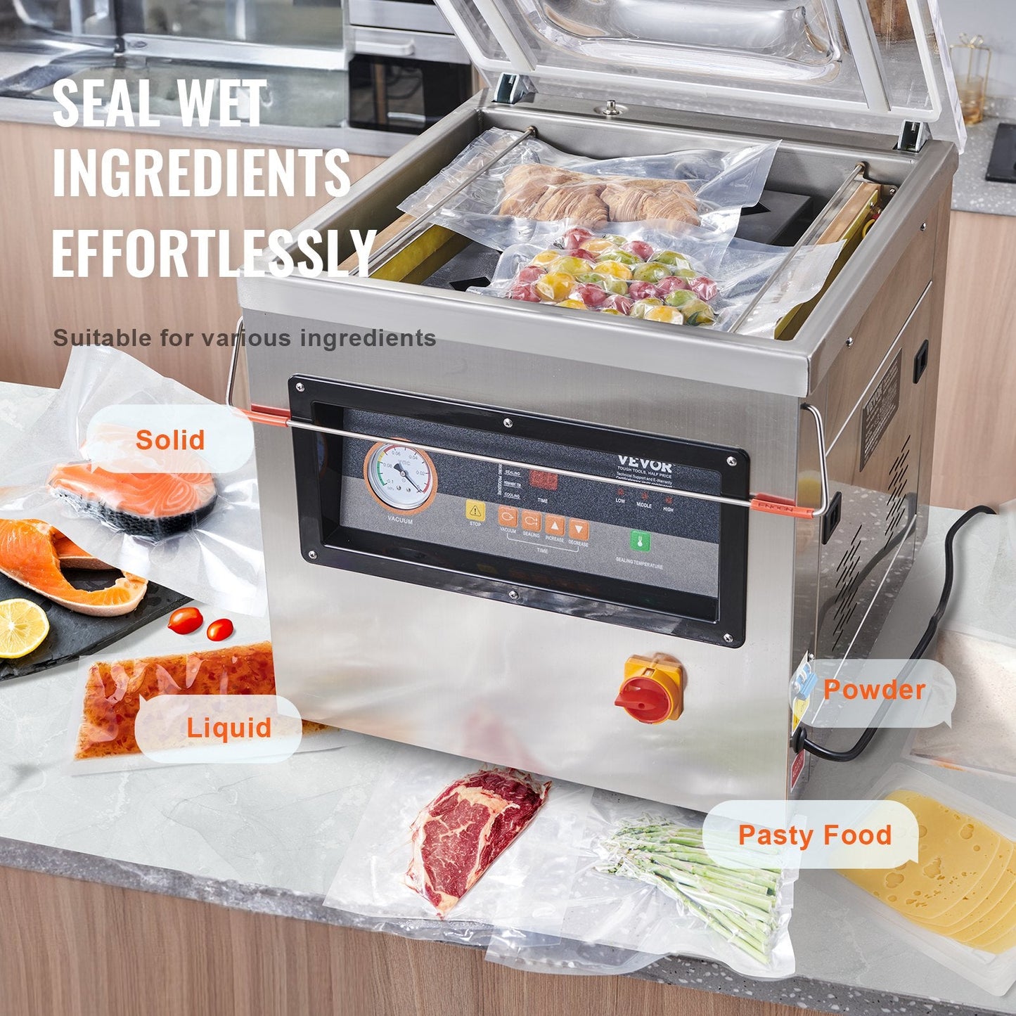 Automatic Vacuum Sealer Machine, 220V, 44x42x7.5 cm Chamber, 66 kg Stainless Steel
