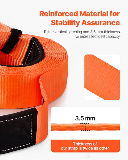 Heavy Duty Tow Strap Recovery Kit 76.2 mm x 9.1 m (MBS-16329 kg) Tree Saver Winch Strap, Triple Reinforced Loop & Protective Sleeves & Storage Bag, 19 mm D-Ring Shackles, for Truck Jeep SUV ATV