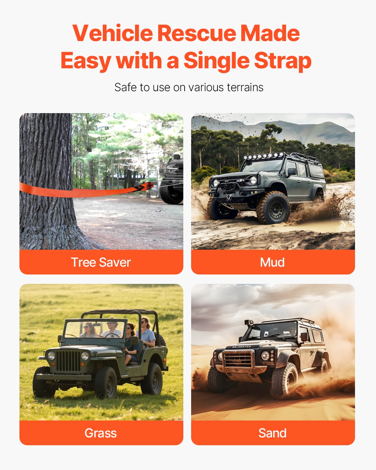 Heavy Duty Tow Strap Recovery Kit 76.2 mm x 9.1 m (MBS-16329 kg) Tree Saver Winch Strap, Triple Reinforced Loop & Protective Sleeves & Storage Bag, 19 mm D-Ring Shackles, for Truck Jeep SUV ATV