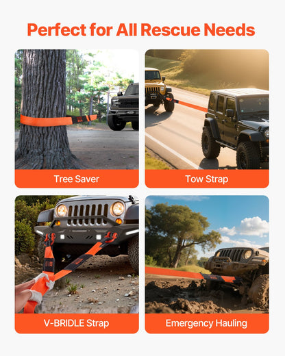 Recovery Tow Strap 76.2 mm, 2.4 m 16329 kg Break Strength, Triple Reinforced Loop Straps, Tree Saver, Winch Line Extension Strap, Off Road Towing and Recovery, Extreme Weather Resistance