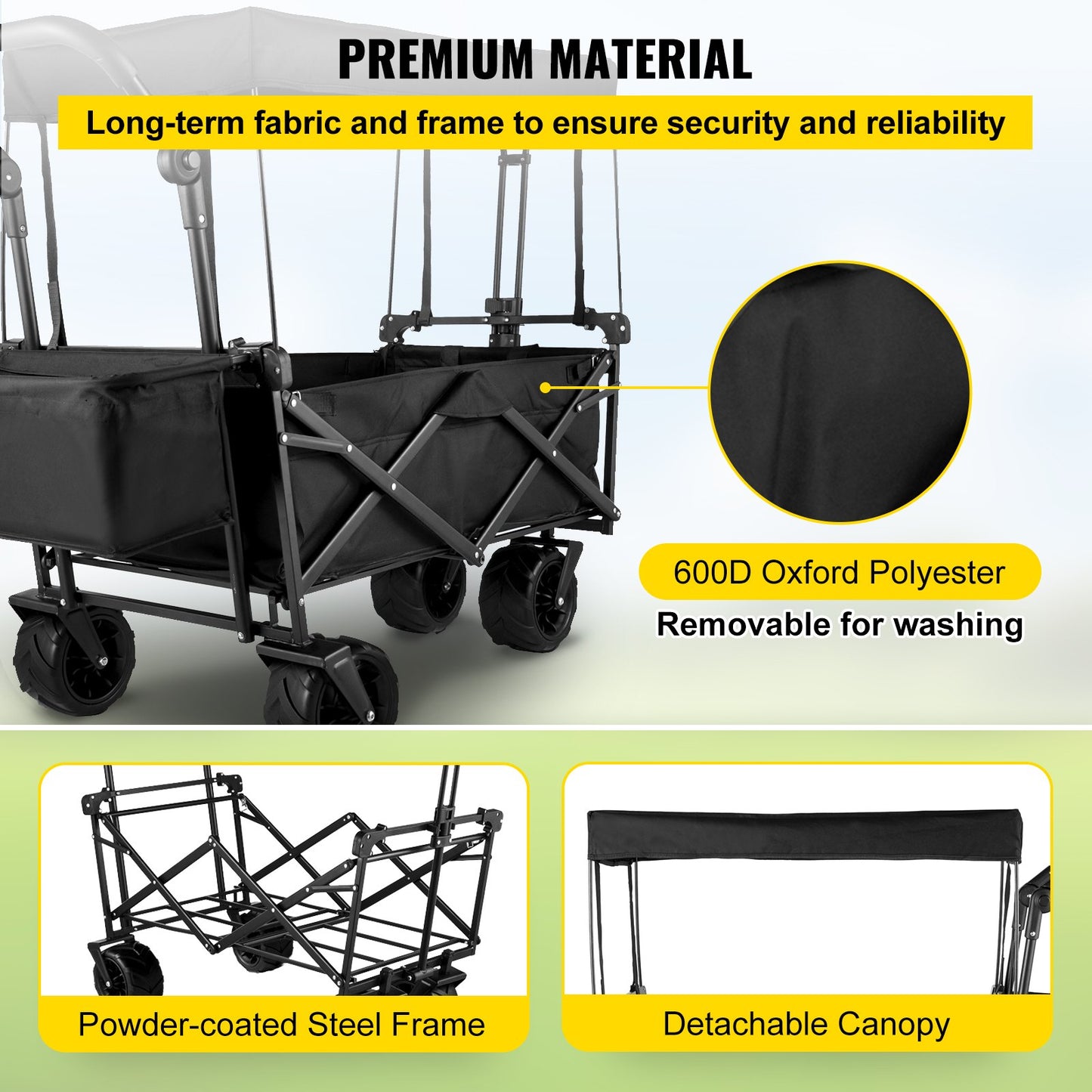VEVOR Folding Wagon Cart, Collapsible Folding Garden Cart w/ Shade Beach Utility