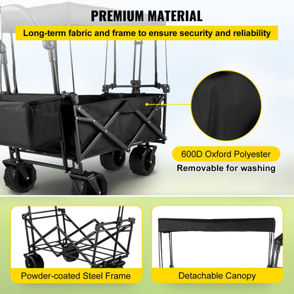 VEVOR Folding Wagon Cart, Collapsible Folding Garden Cart w/ Shade Beach Utility