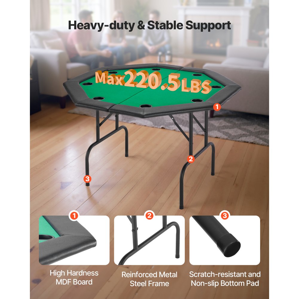 VEVOR 1220 mm Folding Poker Table Foldable 8 Player Casino Texas Holdem Table