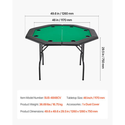 VEVOR 1220 mm Folding Poker Table Foldable 8 Player Casino Texas Holdem Table