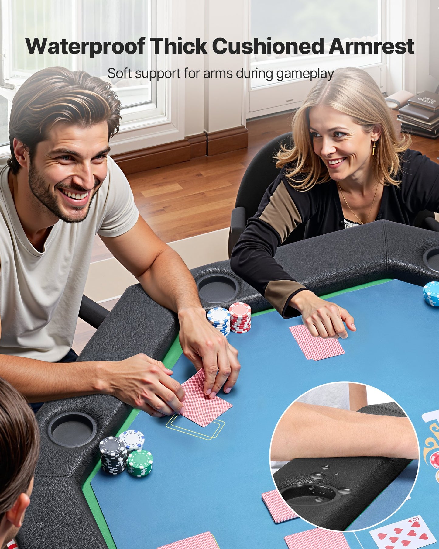 Foldable Poker Table, 8 Player 1220 mm Folding Casino Leisure Table with Padded Rails & Cup Holders, Octagonal Portable Game Tables with Felt & Metal Legs, for Texas Hold'em Game and Blackjack