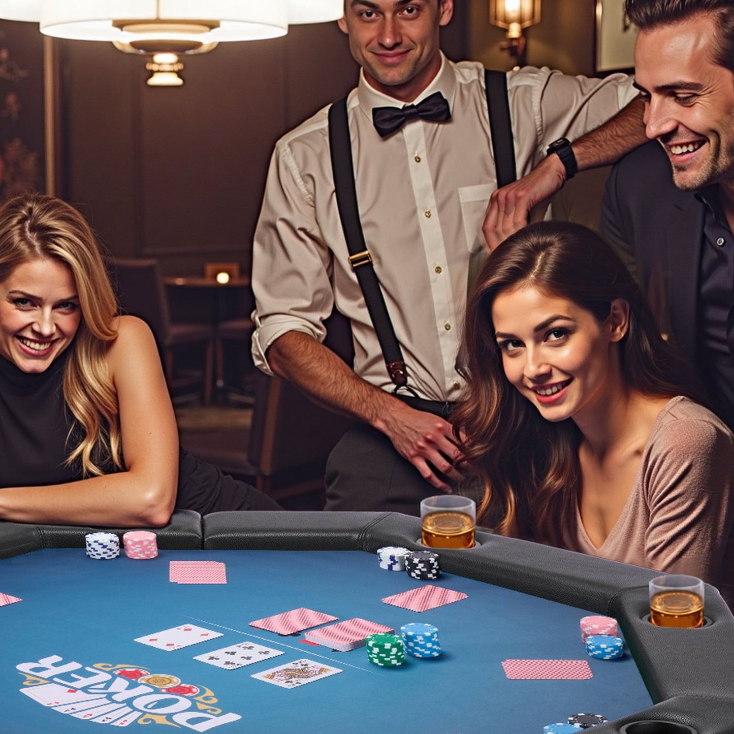 Foldable Poker Table, 8 Player 1220 mm Folding Casino Leisure Table with Padded Rails & Cup Holders, Octagonal Portable Game Tables with Felt & Metal Legs, for Texas Hold'em Game and Blackjack
